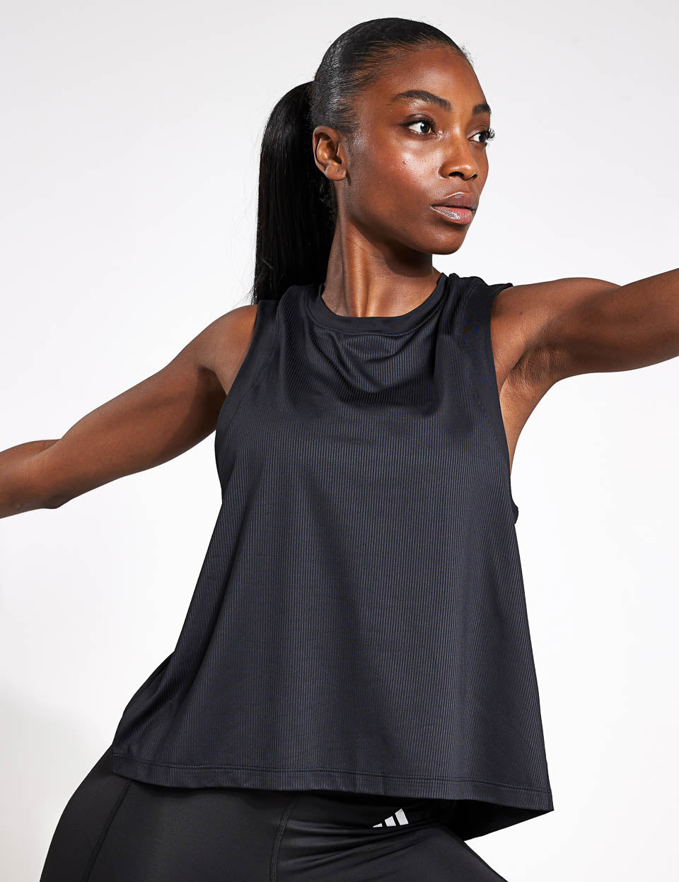 adidas Studio Tank Top Black/Grey Six The Sports Edit