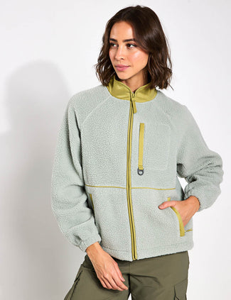 Borg Zip Up Funnel Neck Fleece Jacket - Light Verdigris Borg Zip Up Funnel Neck Fleece Jacket - Light Verdigris