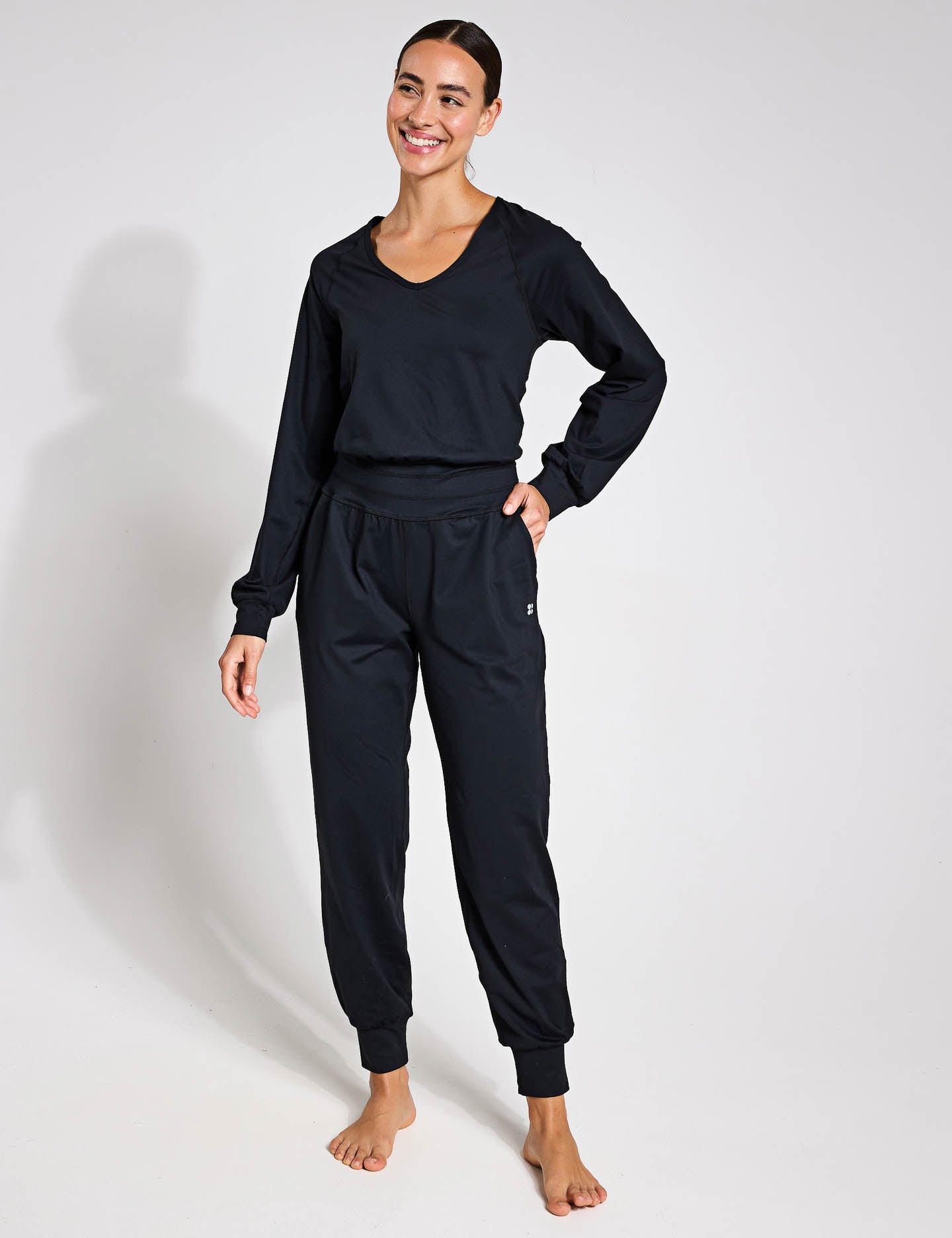 Sweaty Betty Gaia Yoga Long Sleeve Jumpsuit -Black The Sports Edit