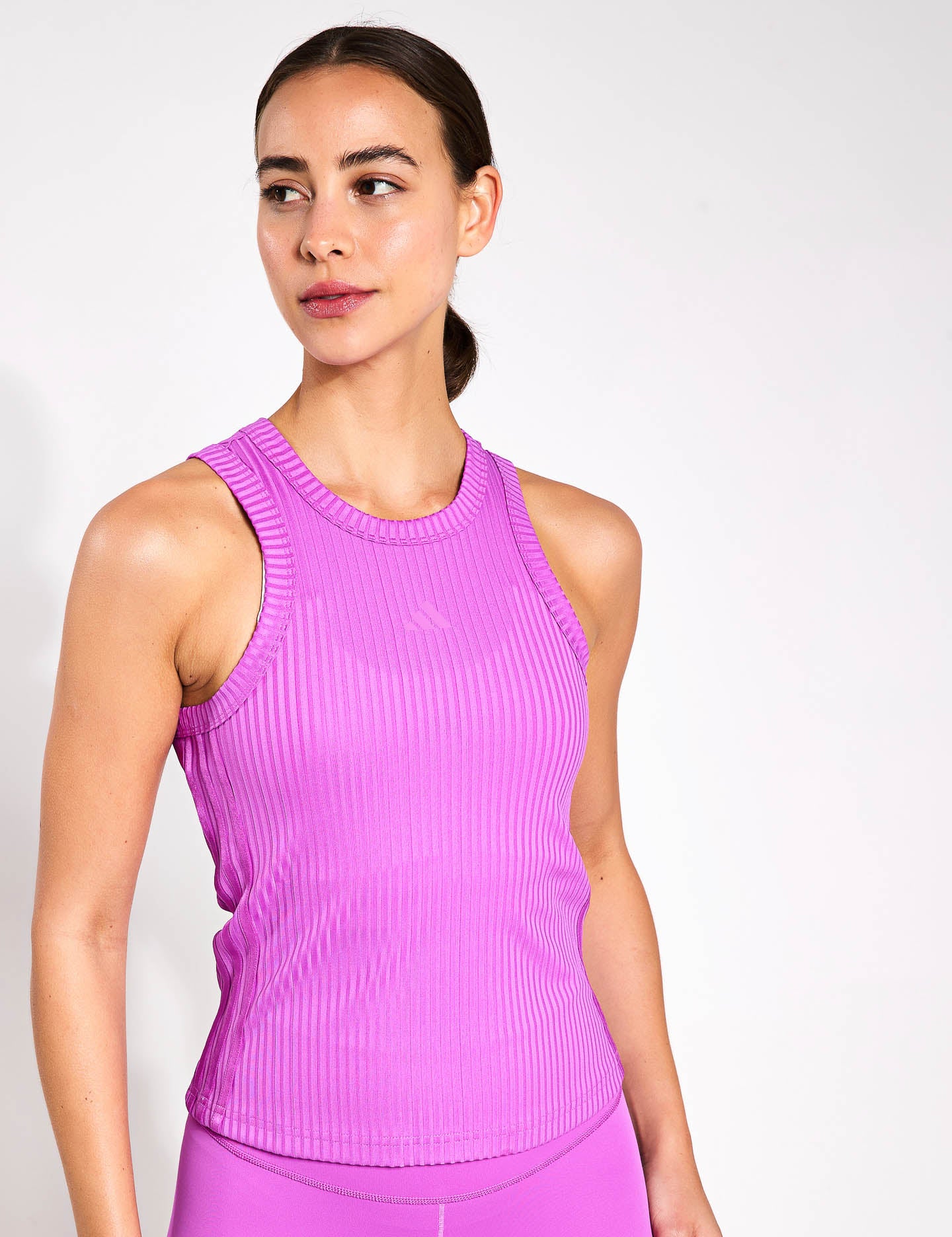 adidas All Gym Seasonal Rib 3-Stripes Tank -Purple The Sports Edit