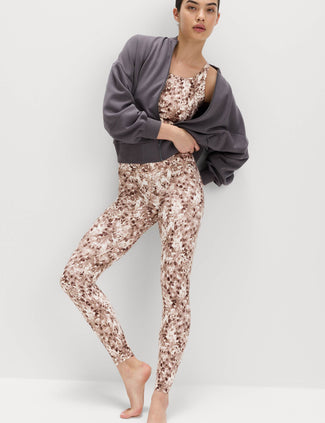 Go Balance Printed Wrap Waist Yoga Leggings - Cream Mix Go Balance Printed Wrap Waist Yoga Leggings - Cream Mix