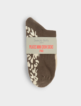 Animal Print Mini Pilates Crew Gripper 2 Pack - Khaki Brown/Pebble Beige Animal Print Mini Pilates Crew Gripper 2 Pack - Khaki Brown/Pebble Beige