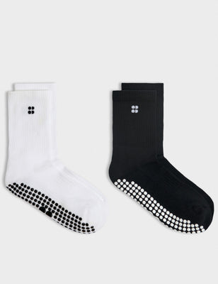 Pilates Crew Gripper Sock 2 Pack - White/Black Pilates Crew Gripper Sock 2 Pack - White/Black