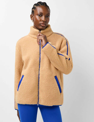 Plush Fleece Contrast Zip Up - Desert Beige/Prussian Blue Plush Fleece Contrast Zip Up - Desert Beige/Prussian Blue