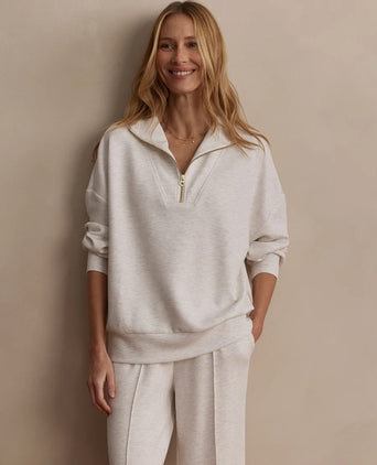 Hawley Half Zip Sweat - Ivory Marl