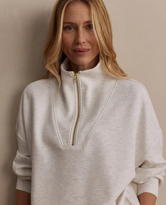 Hawley Half Zip Sweat - Ivory Marl
