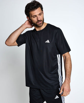 Workout Essentials Base 3-Stripes T-Shirt - Black/White