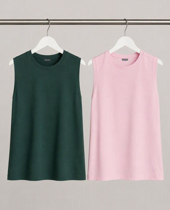 The Essential Sleeveless Vest Starter Set - Trek Green / Nerine Pink