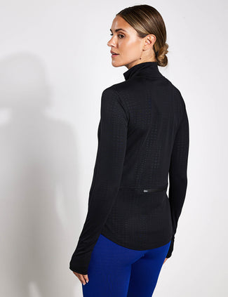 Embossed Funnel Neck Half Zip Running Top - Black