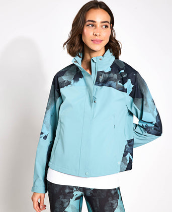 Waterproof Hooded Cropped Sports Jacket - Dusted Aqua