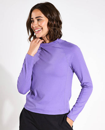 Rib Funnel Neck Crop Top - Purple