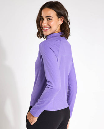 Rib Funnel Neck Crop Top - Purple