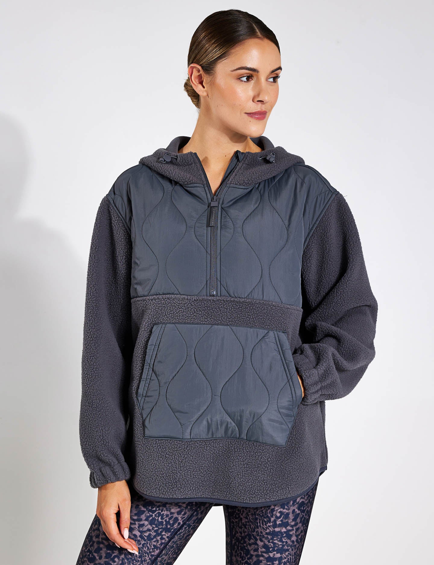Goodmove | Mixed Borg Quilt Hoodie - Dark Grey | The Sports Edit