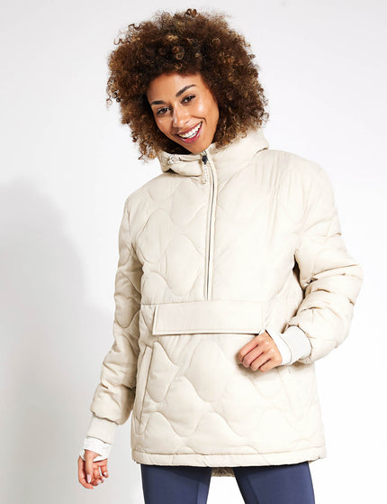 Goodmove Quilted Half Zip Hooded Puffer Jacket - Beigeimages1- The Sports Edit