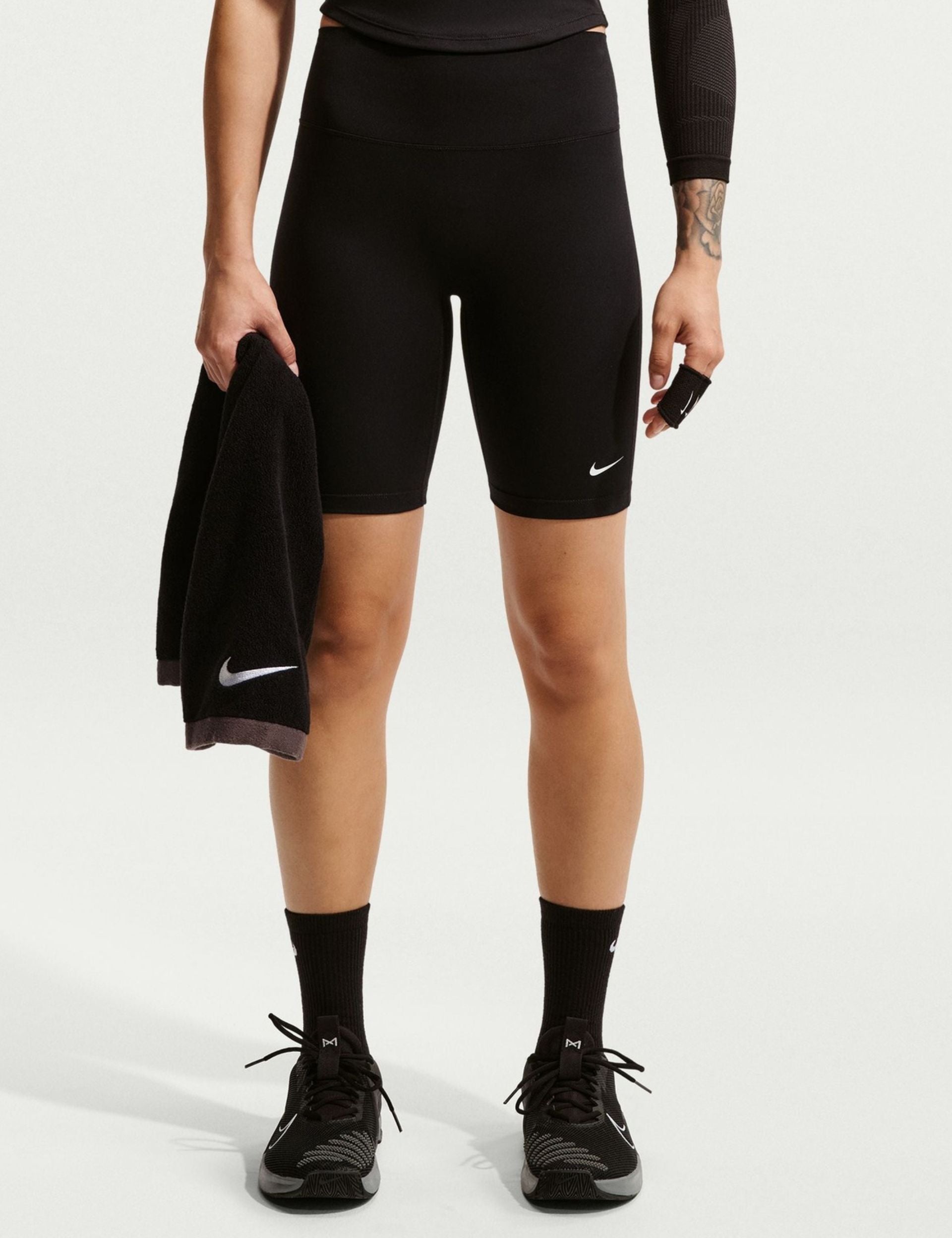 One High Waisted 8" Biker Shorts Black White