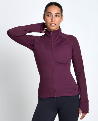 Zuri Contoured Zip Thru Top - Ox Plum