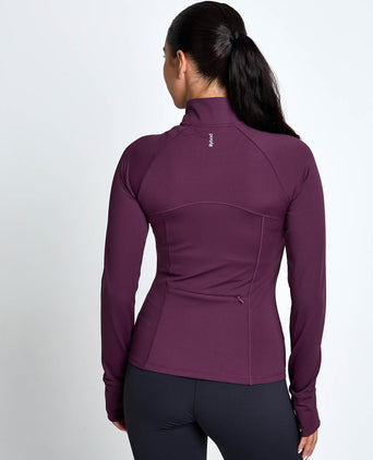 Zuri Contoured Zip Thru Top - Ox Plum