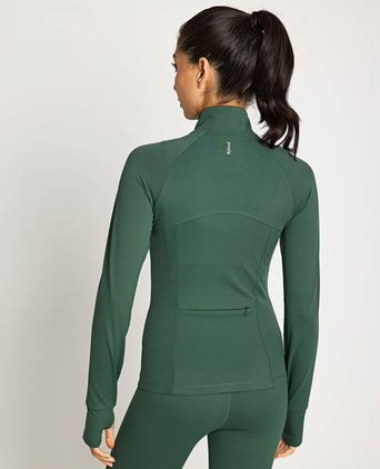 Zuri Contoured Zip Thru Top - Deep Green