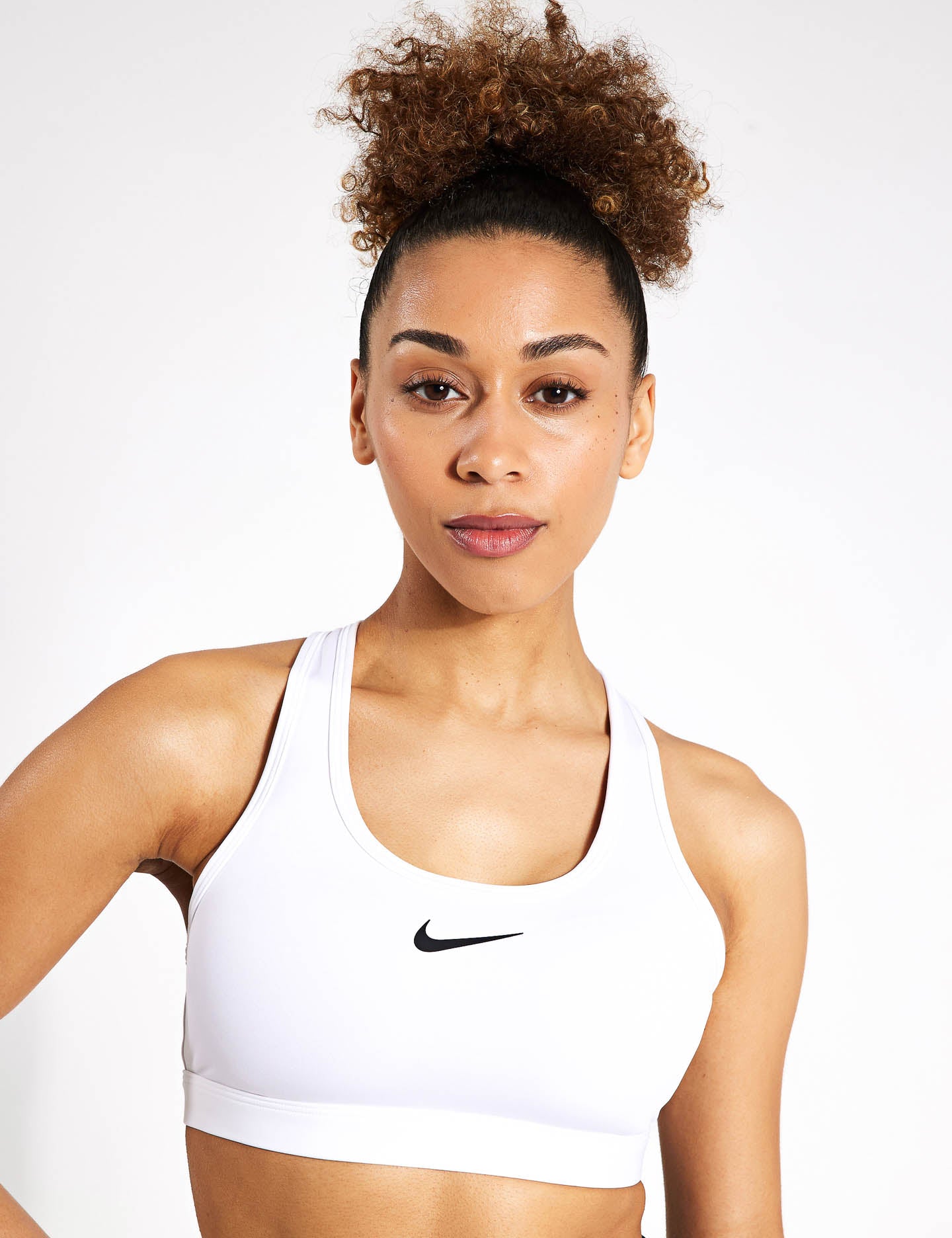 Nike - Women's Dri-Fit Swoosh Medium Support Bra - Sports bra - White /  Stone Mauve / Black | XS