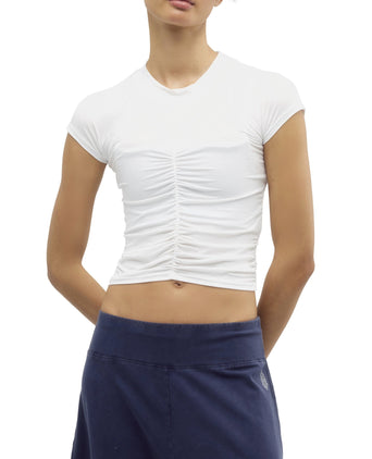Tempo Ruched Short Sleeve Tee - White