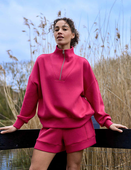 Varley Hawley Half Zip Sweat - Rich Raspberryimages2- The Sports Edit