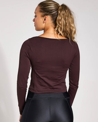 Train Seamless Long Sleeve - Brown Obsidian/White