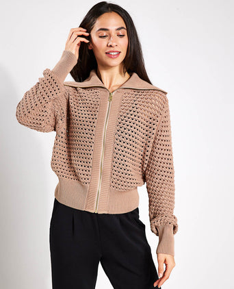 Eloise Zip-Through Knit - Warm Taupe