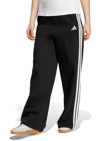 adidas | 3-Stripes Fleece Wide Pant - Black | The Sports Edit