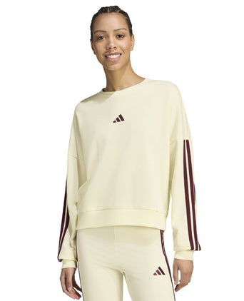 Essentials 3-Stripes French Terry Sweatshirt - Ivory/Maroon