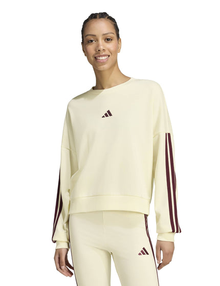 adidas Essentials 3-Stripes French Terry Sweatshirt - Ivory/Maroonimages1- The Sports Edit