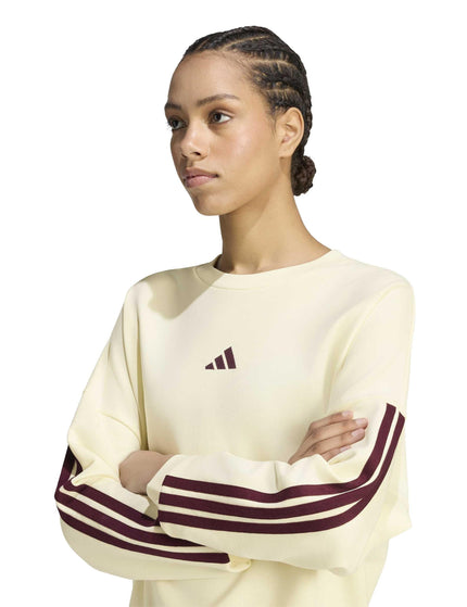 adidas Essentials 3-Stripes French Terry Sweatshirt - Ivory/Maroonimages3- The Sports Edit