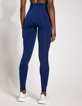 Optime Essentials Stash Pocket Full-Length Leggings - Dark Blue/White