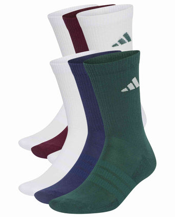 Cushioned Crew Socks 6 Pair Pack - White/Dark Blue/Maroon/Collegiate Green
