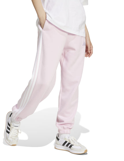 adidas Essentials 3-Stripes Fleece Loose-Fit Joggers - Clear Pink/Whiteimages5- The Sports Edit