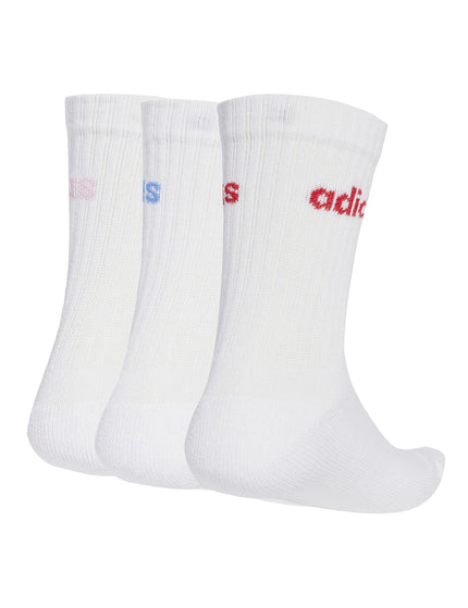 adidas Linear Crew Cushioned Socks 3 Pairs - White/Powder Teal/Clear Pink/Blue Fusionimages2- The Sports Edit