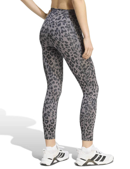 adidas Optime Essentials 3-Stripes Leopard 7/8 Leggings - Grey Four/Grey Six/Blackimages2- The Sports Edit