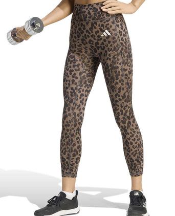 Optime Essentials 3-Stripes Leopard 7/8 Leggings - Earth Strata/Brown/Black