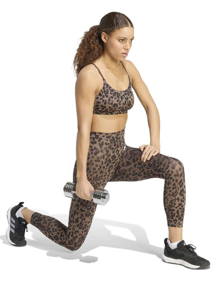 adidas Optime Essentials 3-Stripes Leopard 7/8 Leggings - Earth Strata/Brown/Blackimages5- The Sports Edit