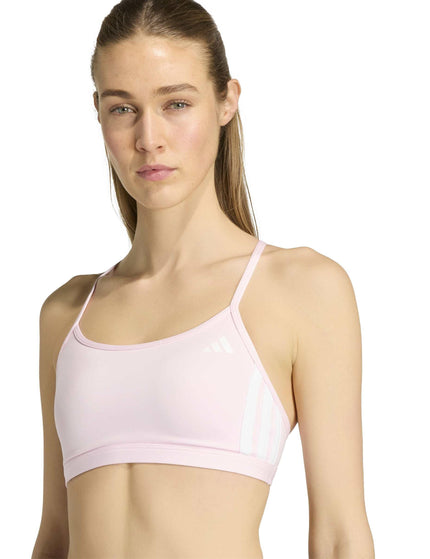adidas Optime Essentials 3-Stripes Light Support Bra - Clear Pink/Whiteimages3- The Sports Edit