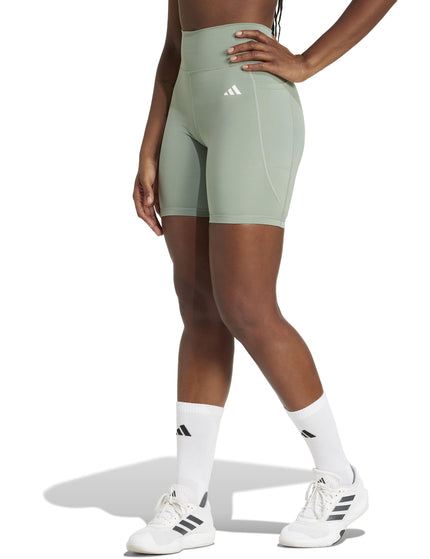 adidas Optime Essentials Stash Pocket 7-Inch Short Leggings - Silver Green/Whiteimages1- The Sports Edit