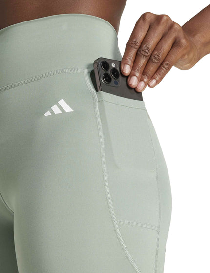 adidas Optime Essentials Stash Pocket 7-Inch Short Leggings - Silver Green/Whiteimages3- The Sports Edit