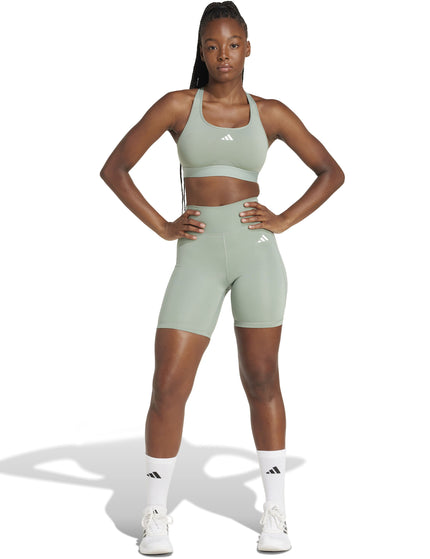 adidas Optime Essentials Stash Pocket 7-Inch Short Leggings - Silver Green/Whiteimages5- The Sports Edit