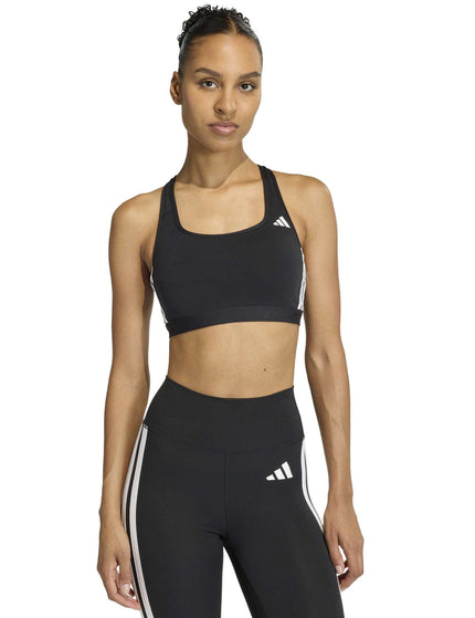adidas Optime Essentials Workout 3-Stripes Medium Support Bra - Black/Whiteimages1- The Sports Edit