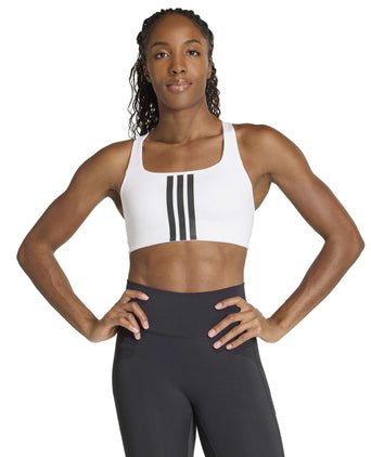 Optime Workout 3-Stripes Medium Support Bra - White/Black