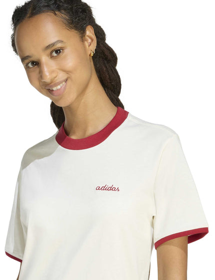 adidas Seasonal Essentials Colorpop T-Shirt with Embroidered Graphic - Off White/Active Maroonimages4- The Sports Edit