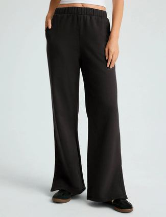 Open Ended Mid Rise Wide Leg Pant - Black