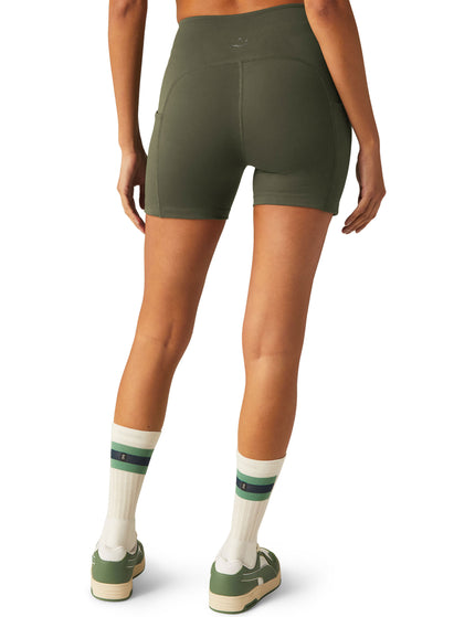Beyond Yoga POWERBEYOND Strive Pocket Biker Short - Modern Oliveimages3- The Sports Edit