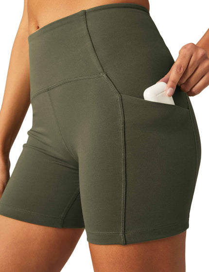 Beyond Yoga POWERBEYOND Strive Pocket Biker Short - Modern Oliveimages4- The Sports Edit