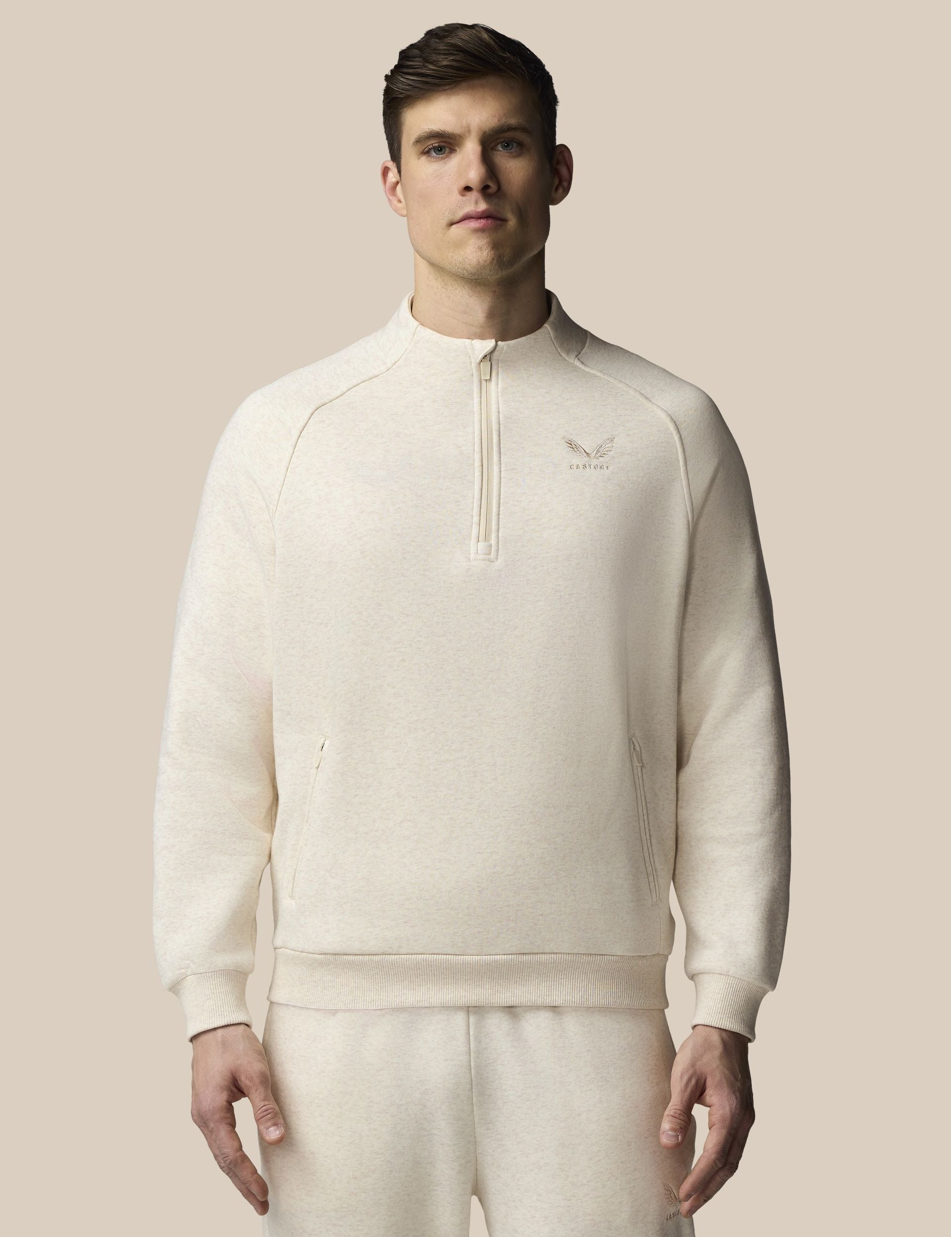 Adapt Cotton Fleece Quarter Zip Sweatshirt Oatmeal Marl