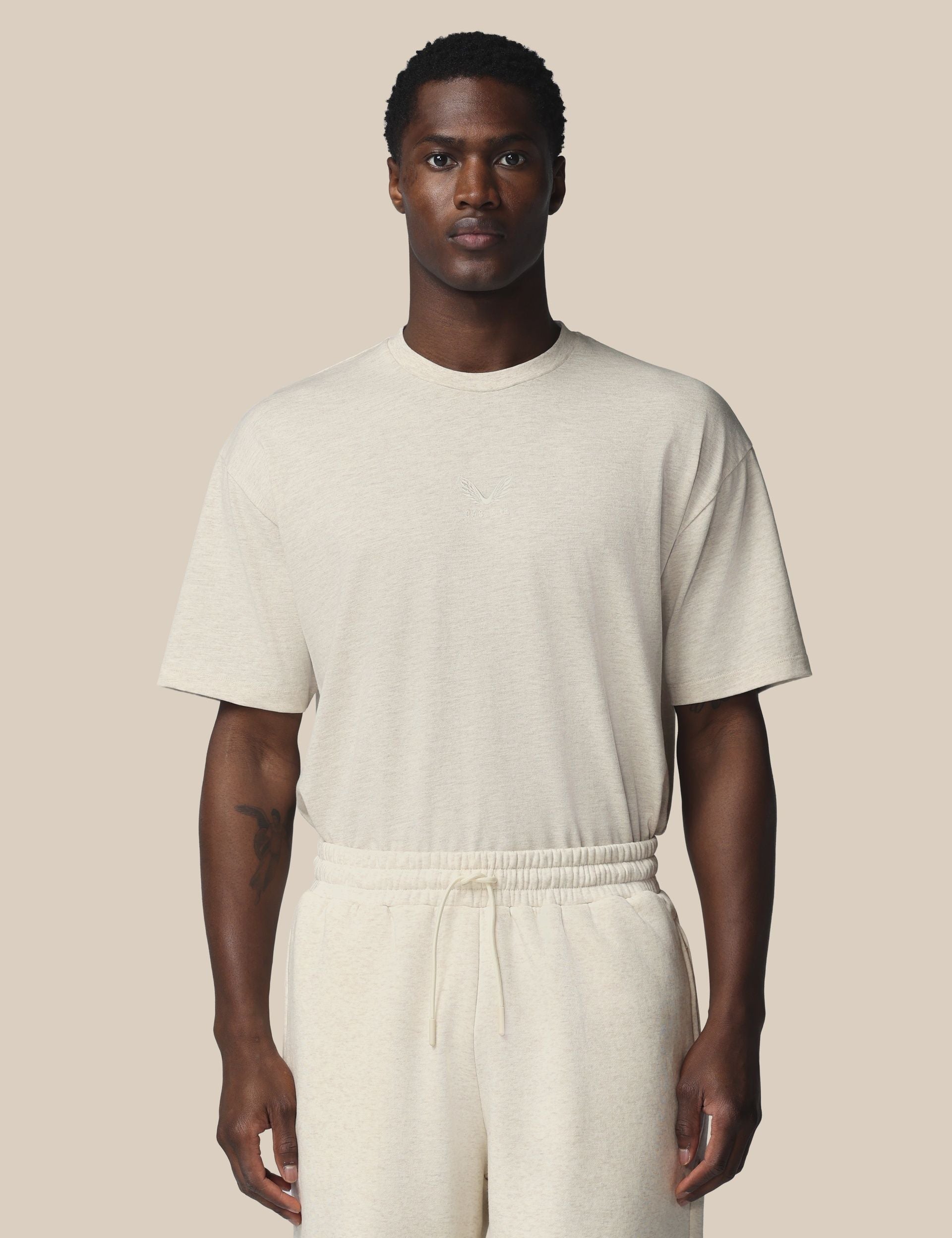 Adapt Cotton Short Sleeve Loose Fit T Shirt Oatmeal Marl